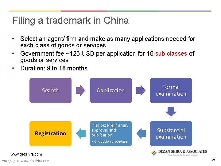Filing a trademark in China • Select an agent/ firm and make as many