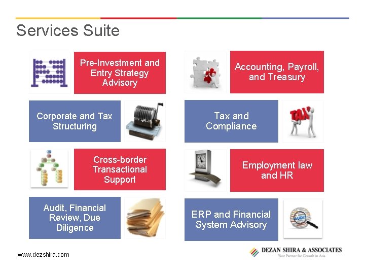 Services Suite Pre-Investment and Entry Strategy Advisory Corporate and Tax Structuring Cross-border Transactional Support