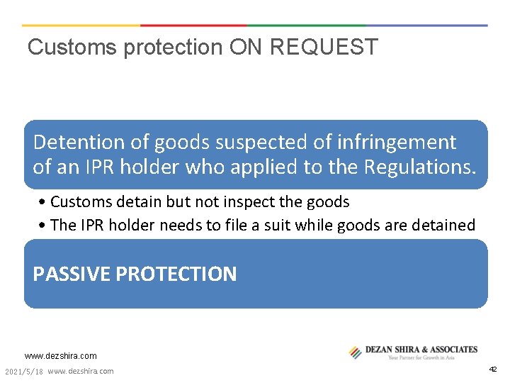Customs protection ON REQUEST Detention of goods suspected of infringement of an IPR holder