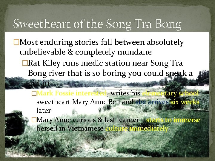 Sweetheart of the Song Tra Bong �Most enduring stories fall between absolutely unbelievable &