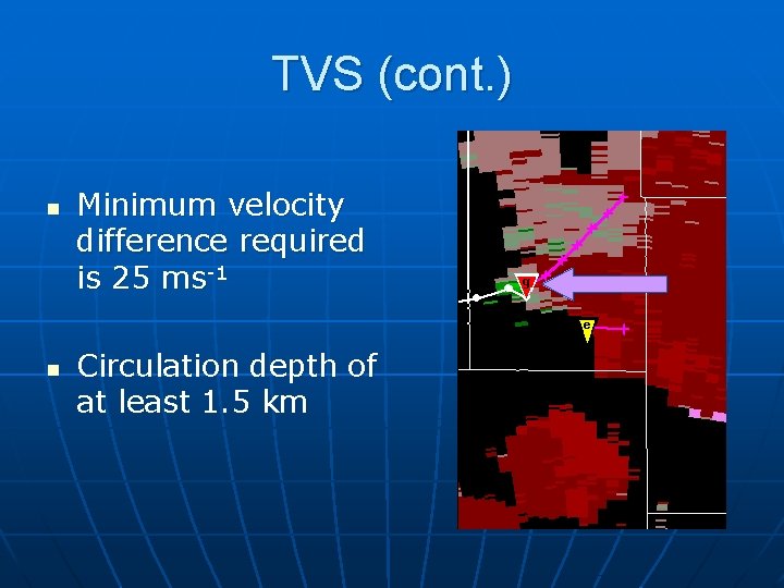 TVS (cont. ) n n Minimum velocity difference required is 25 ms-1 Circulation depth