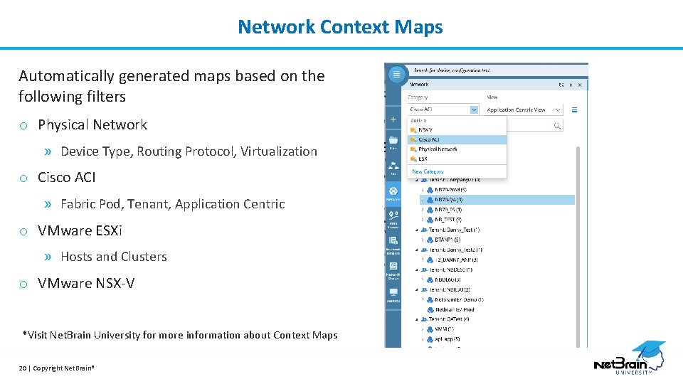 Network Context Maps Automatically generated maps based on the following filters o Physical Network