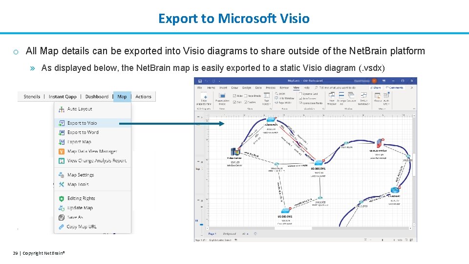 Export to Microsoft Visio o All Map details can be exported into Visio diagrams