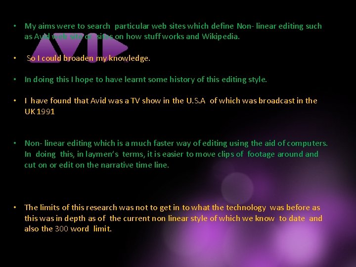  • My aims were to search particular web sites which define Non- linear