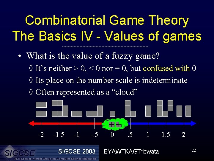 Combinatorial Game Theory The Basics IV - Values of games • What is the