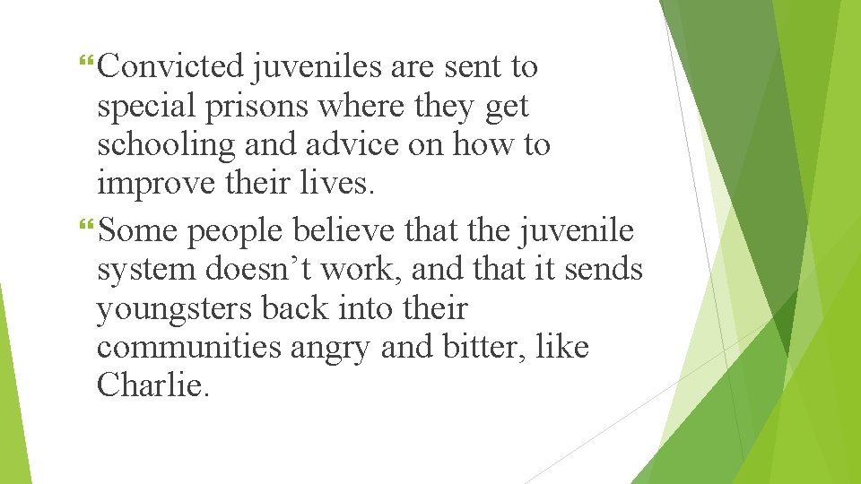  Convicted juveniles are sent to special prisons where they get schooling and advice