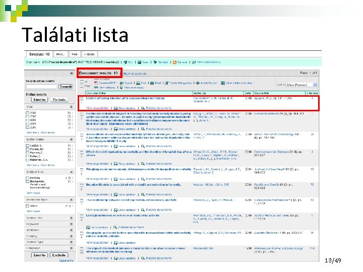 Találati lista 13/49 