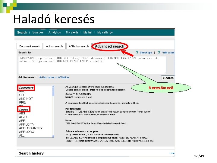 Haladó keresés Keresőmező 36/49 