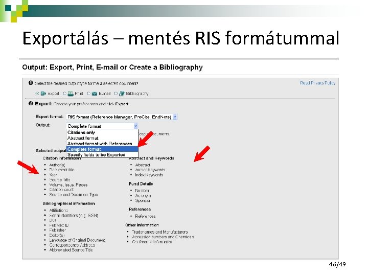 Exportálás – mentés RIS formátummal 46/49 