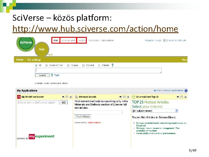 Sci. Verse – közös platform: http: //www. hub. sciverse. com/action/home 5/49 