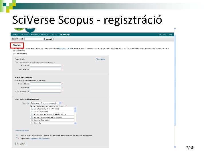 Sci. Verse Scopus - regisztráció 7/49 