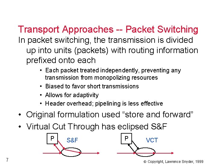 Transport Approaches -- Packet Switching In packet switching, the transmission is divided up into