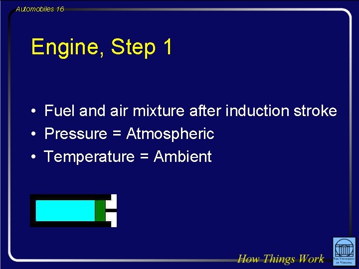 Automobiles 16 Engine, Step 1 • Fuel and air mixture after induction stroke •