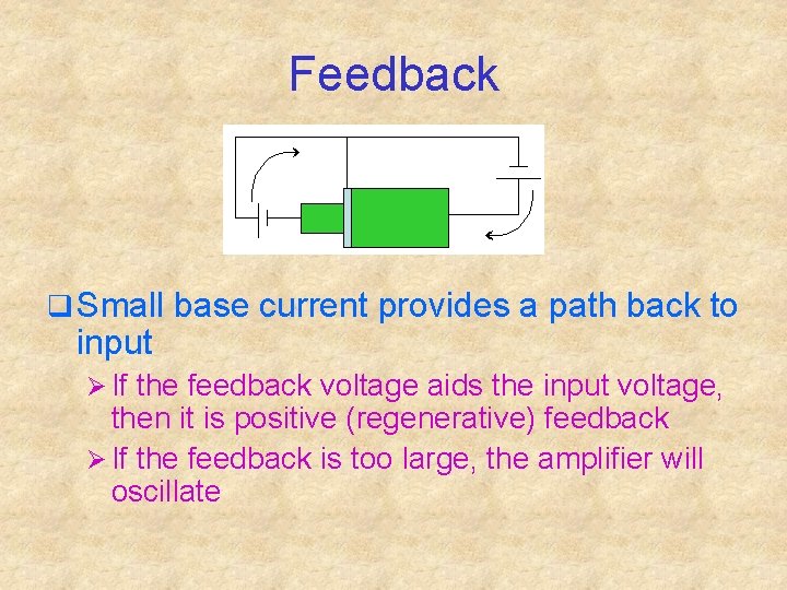 Feedback q Small base current provides a path back to input Ø If the