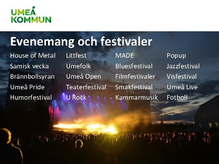 Evenemang och festivaler House of Metal Samisk vecka Brännbollsyran Umeå Pride Humorfestival Littfest Umefolk Evenemang och festivaler House of Metal Samisk vecka Brännbollsyran Umeå Pride Humorfestival Littfest Umefolk