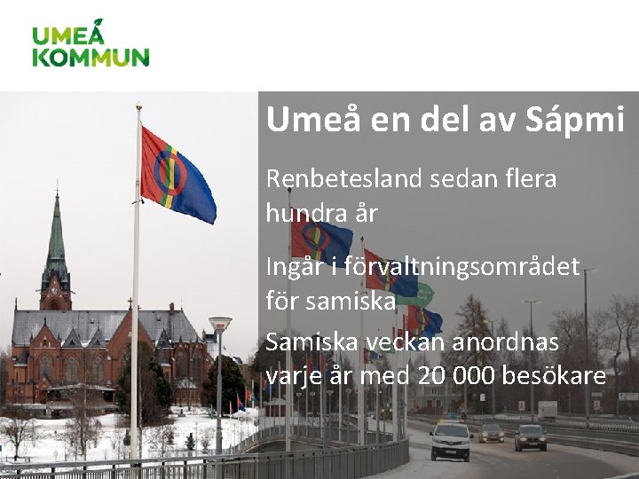 Umeå en del av Sápmi Renbetesland sedan flera hundra år Ingår i förvaltningsområdet för Umeå en del av Sápmi Renbetesland sedan flera hundra år Ingår i förvaltningsområdet för