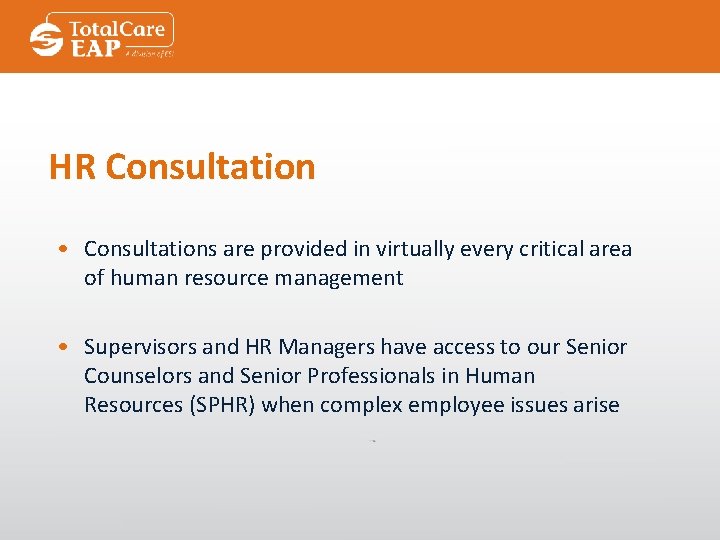 HR Consultation • Consultations are provided in virtually every critical area of human resource
