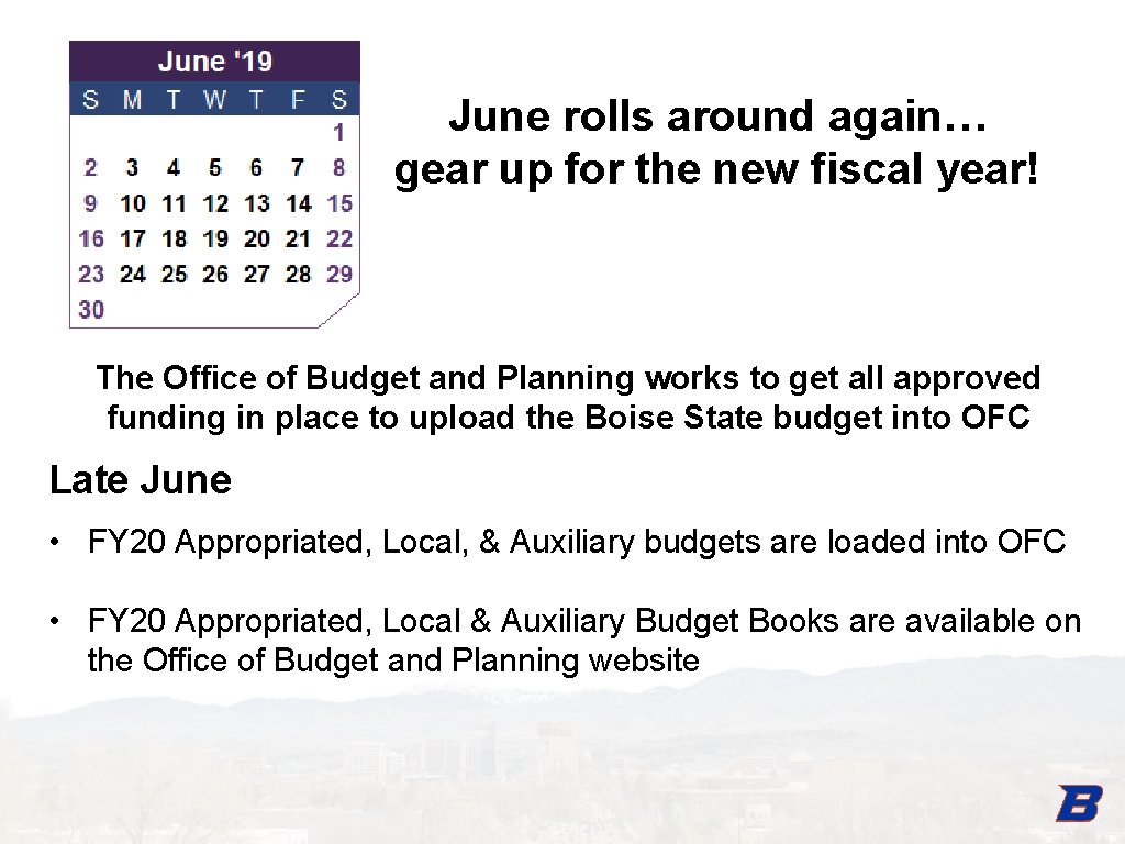 June rolls around again… gear up for the new fiscal year! The Office of