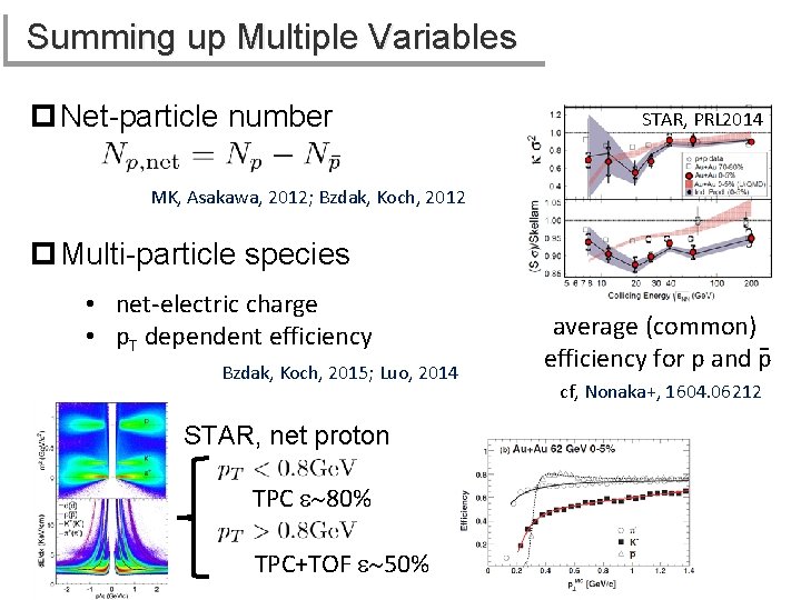 Summing up Multiple Variables p Net-particle number STAR, PRL 2014 MK, Asakawa, 2012; Bzdak,