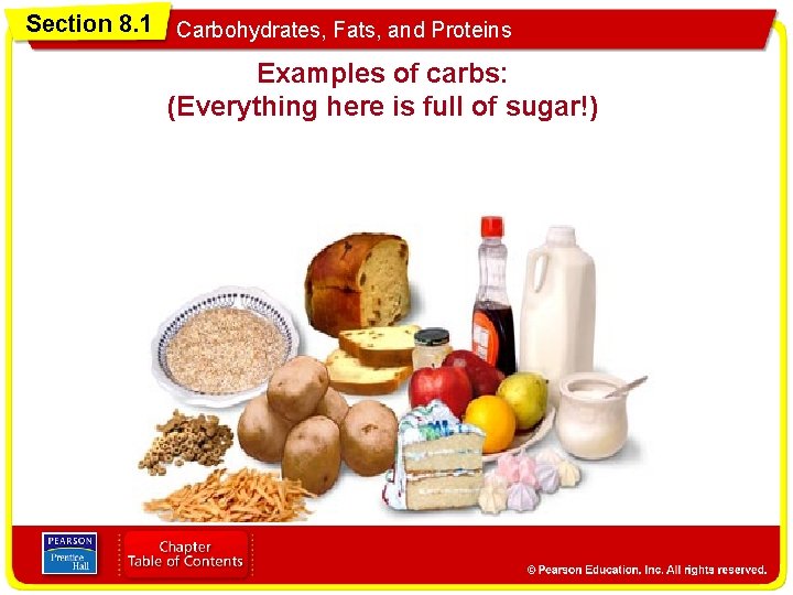 Section 8. 1 Carbohydrates, Fats, and Proteins Examples of carbs: (Everything here is full