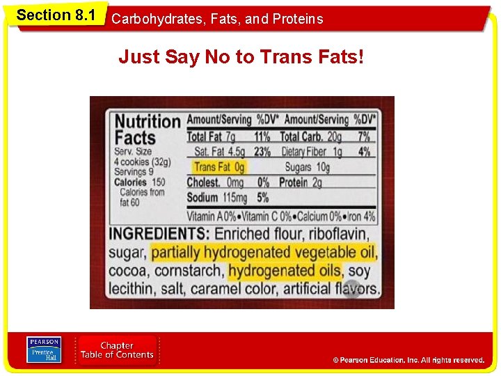 Section 8. 1 Carbohydrates, Fats, and Proteins Just Say No to Trans Fats! 