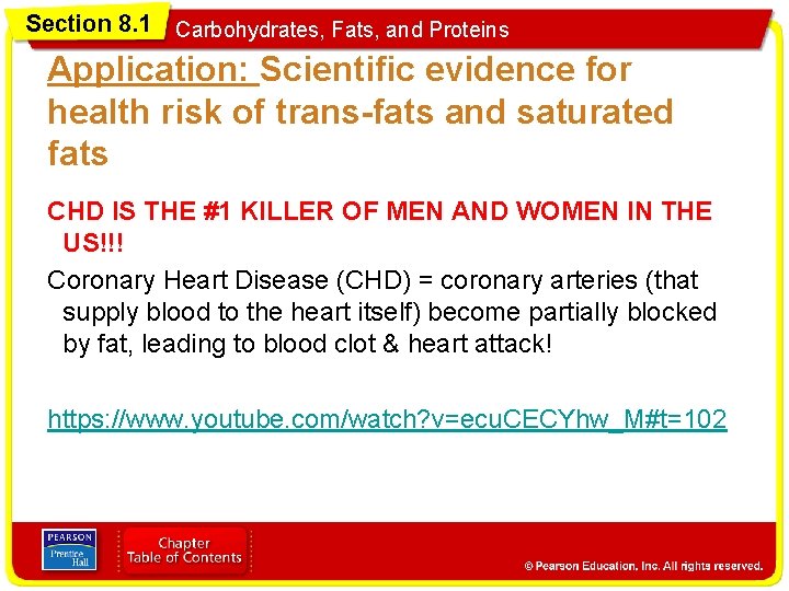 Section 8. 1 Carbohydrates, Fats, and Proteins Application: Scientific evidence for health risk of