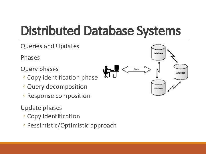 Distributed Database Systems Queries and Updates Phases Query phases ◦ Copy identification phase ◦ Distributed Database Systems Queries and Updates Phases Query phases ◦ Copy identification phase ◦