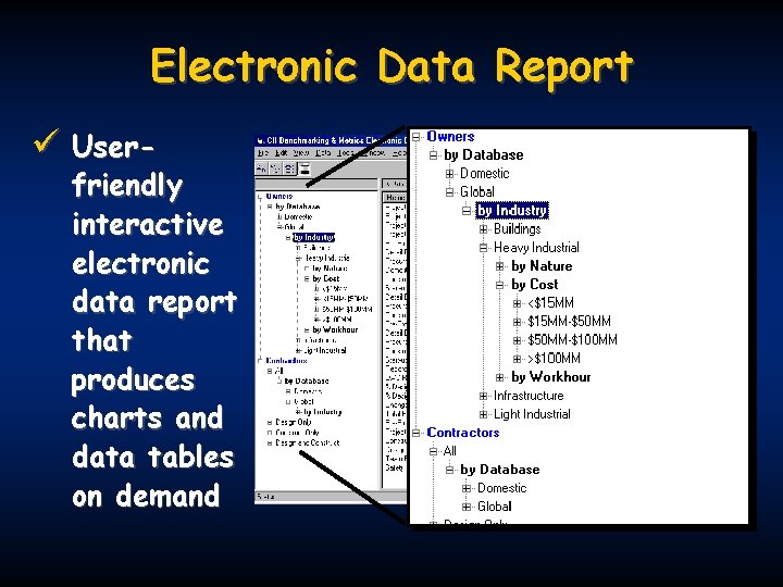 Electronic Data Report ü User- friendly interactive electronic data report that produces charts and