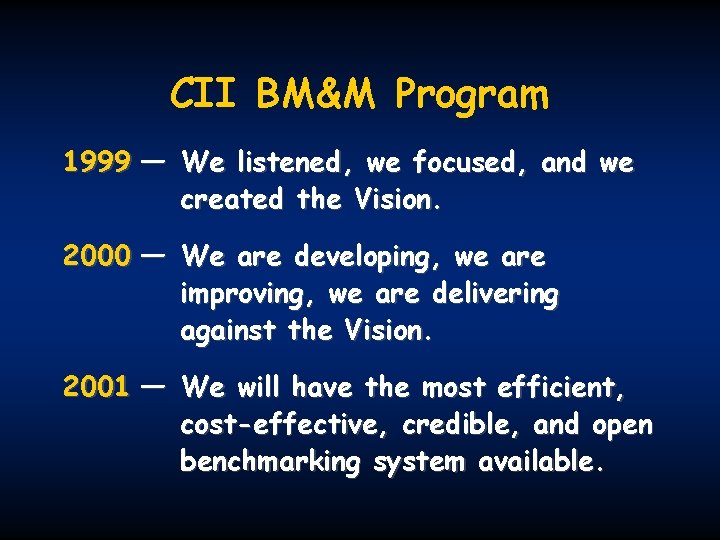 CII BM&M Program 1999 — We listened, we focused, and we created the Vision.