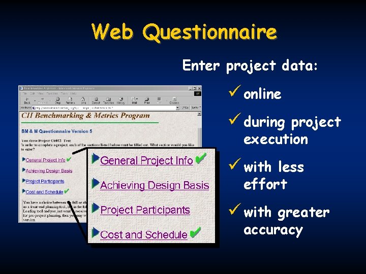 Web Questionnaire Enter project data: ü online ü during project execution ü with less