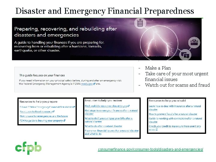 Disaster and Emergency Financial Preparedness - Make a Plan - Take care of your