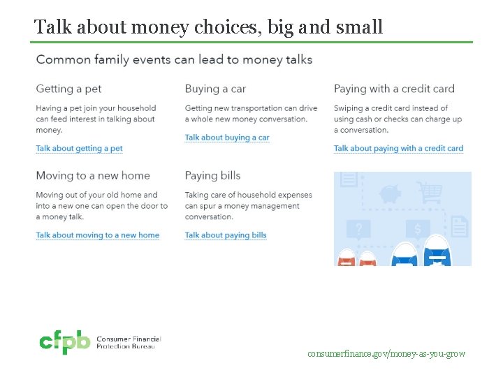 Talk about money choices, big and small consumerfinance. gov/money-as-you-grow 