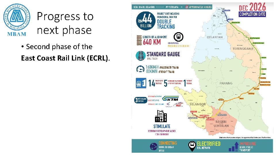 Progress to next phase • Second phase of the East Coast Rail Link (ECRL).