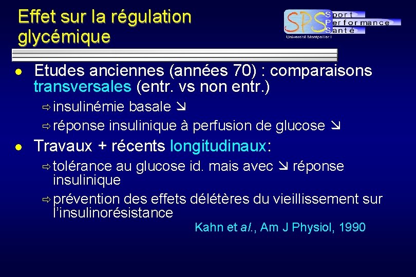 Effet sur la régulation glycémique l Etudes anciennes (années 70) : comparaisons transversales (entr.