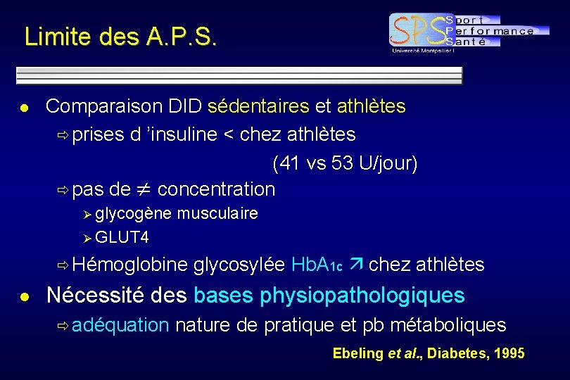 Limite des A. P. S. l Comparaison DID sédentaires et athlètes ð prises d