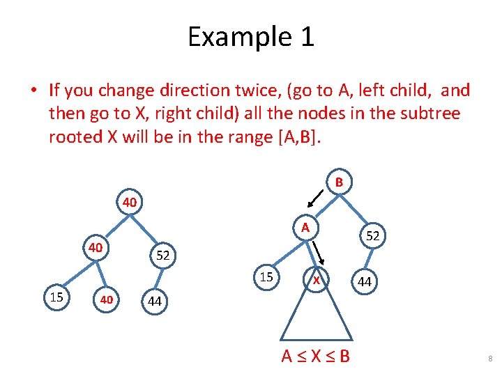 Example 1 • If you change direction twice, (go to A, left child, and