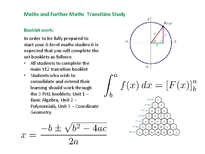 Maths and Further Maths Transition Study Booklet work: In order to be fully prepared