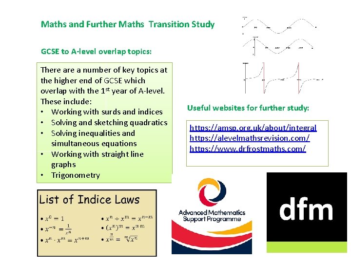 Maths and Further Maths Transition Study GCSE to A-level overlap topics: There a number