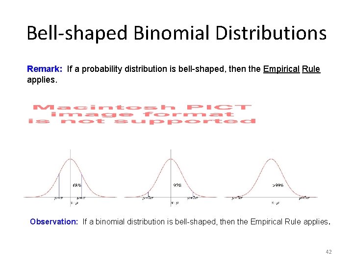 Bell-shaped Binomial Distributions Remark: If a probability distribution is bell-shaped, then the Empirical Rule Bell-shaped Binomial Distributions Remark: If a probability distribution is bell-shaped, then the Empirical Rule