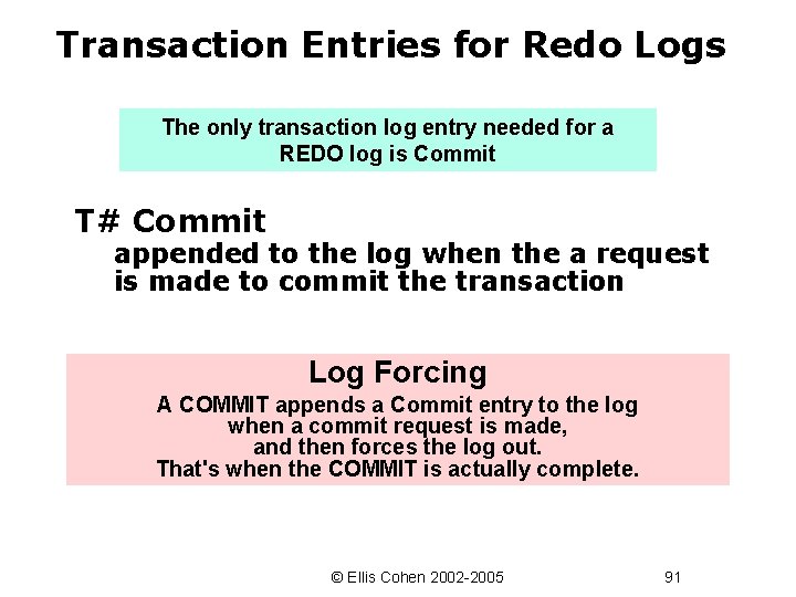 Transaction Entries for Redo Logs The only transaction log entry needed for a REDO