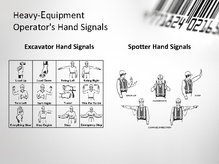 Heavy-Equipment Operator's Hand Signals Excavator Hand Signals Spotter Hand Signals 