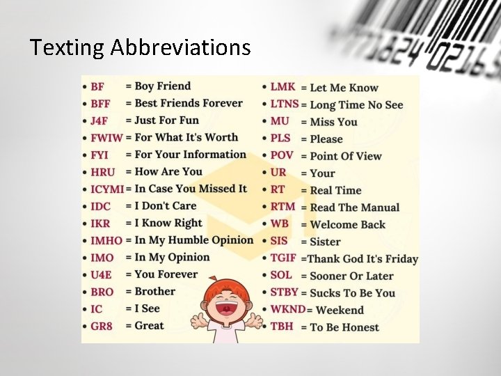 Texting Abbreviations 