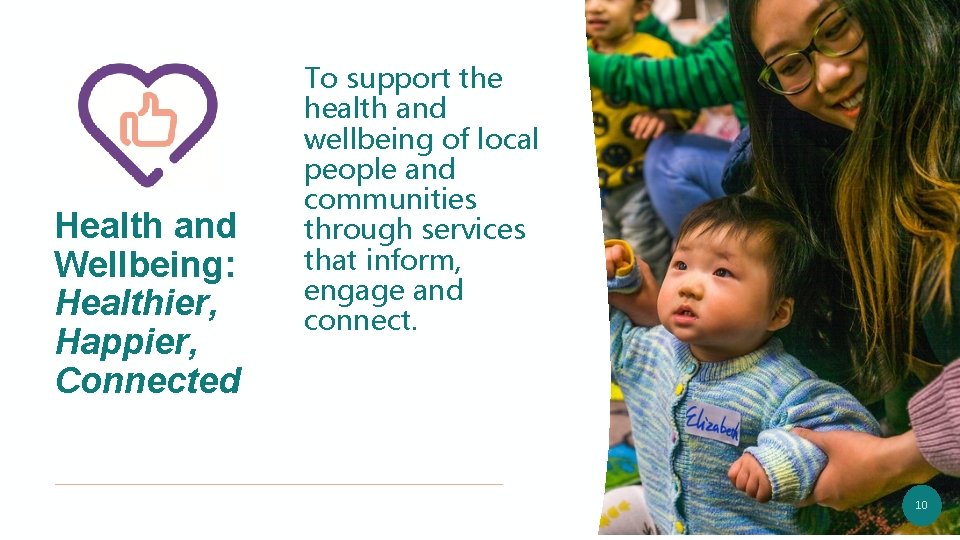 Health and Wellbeing: Healthier, Happier, Connected To support the health and wellbeing of local
