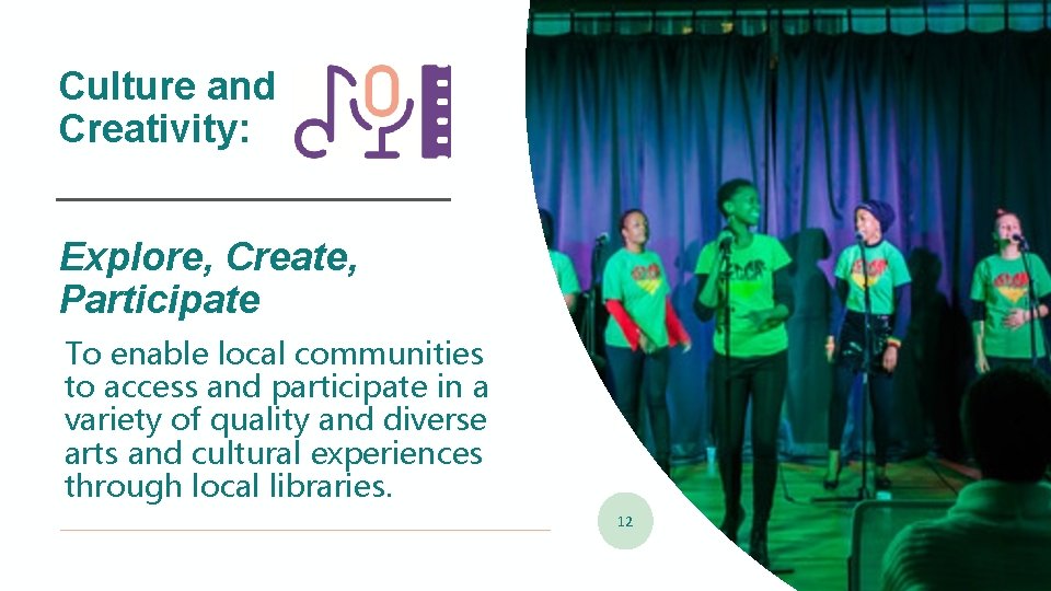 Culture and Creativity: Explore, Create, Participate To enable local communities to access and participate