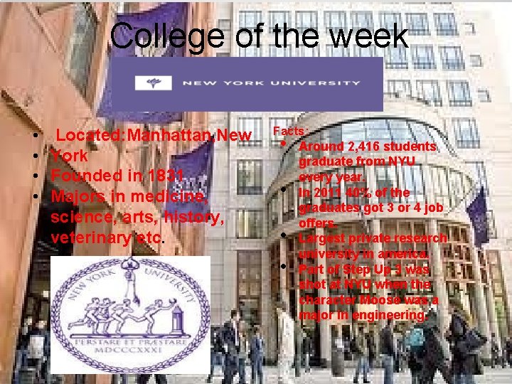 College of the week • • Located: Manhattan, New York Founded in 1831 Majors