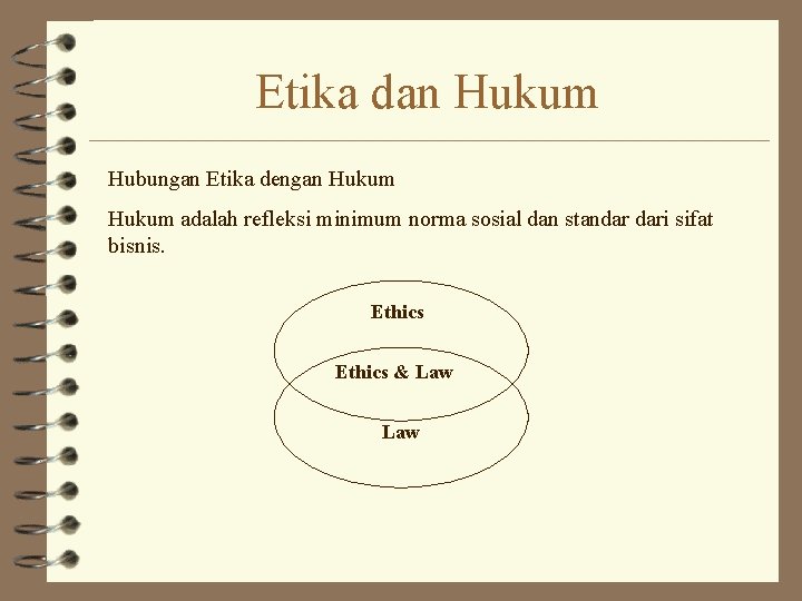 Etika dan Hukum Hubungan Etika dengan Hukum adalah refleksi minimum norma sosial dan standar