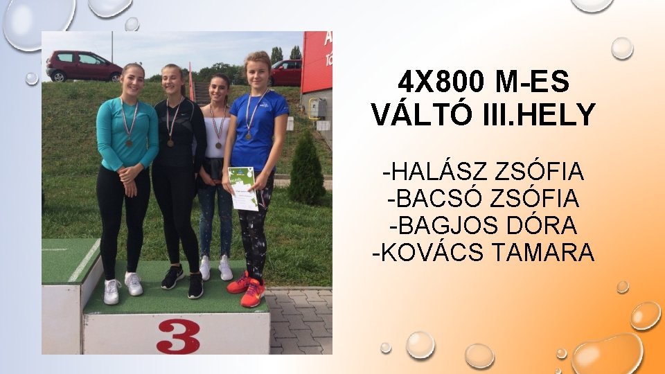 4 X 800 M-ES VÁLTÓ III. HELY -HALÁSZ ZSÓFIA -BACSÓ ZSÓFIA -BAGJOS DÓRA -KOVÁCS