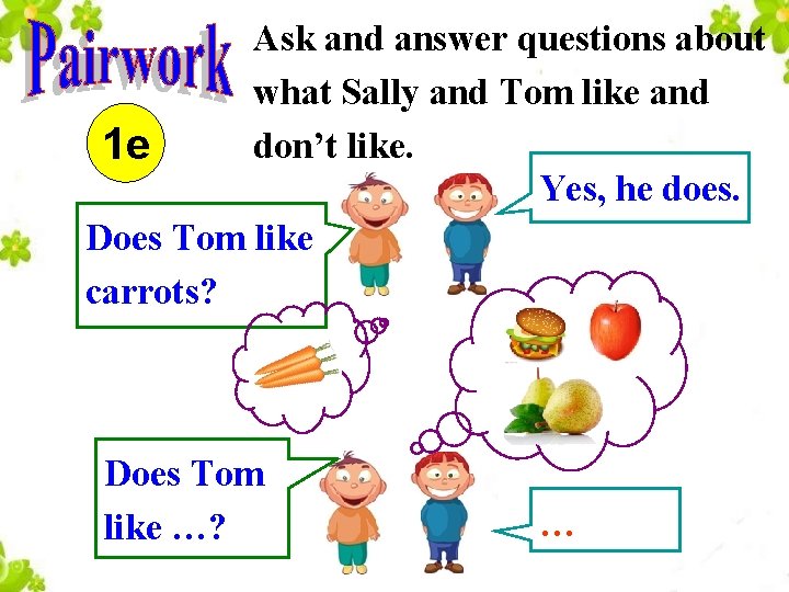 Ask and answer questions about what Sally and Tom like and don’t like. 1