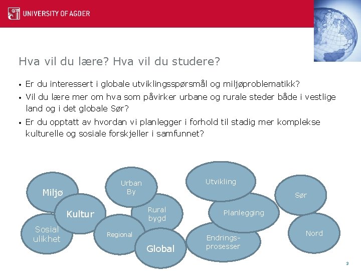 Hva vil du lære? Hva vil du studere? • Er du interessert i globale