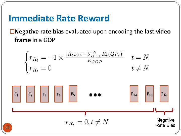 Immediate Reward �Negative rate bias evaluated upon encoding the last video frame in a